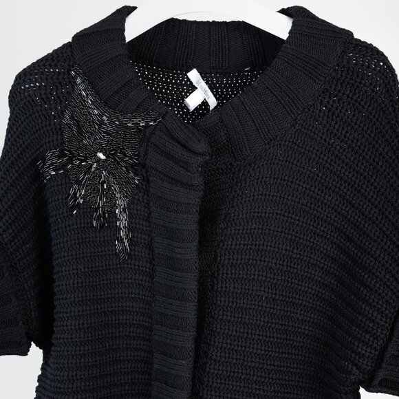 Max Mara Black Chunky Knit Beaded Boxy Cardigan - Picture 3 of 9